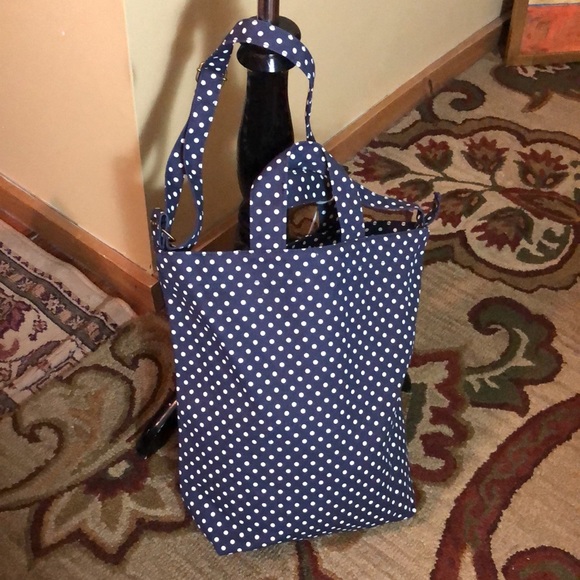 BAGGU Duck Tote Shoulder Crossbody Handle Tote PolkaDot Blue White Classic NEW - Picture 5 of 16